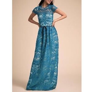Monique Lhuillier BHLDN CROCHET Lace OVERLAY Maxi Dress WOMEN 10 AZURE ANTHRO